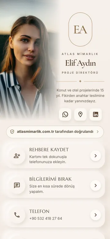Atölye tasarımı: Büyük fotoğraf, oval monogram, açıklamalı yumuşak kartlar.