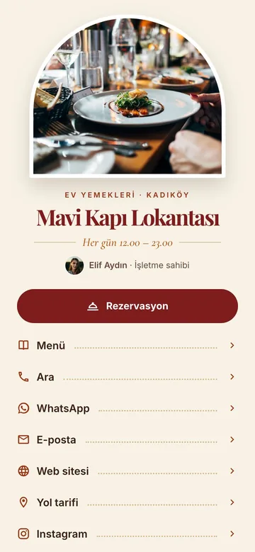 Menü tasarımı: Krem kâğıt, kemerli fotoğraf, menü satırları. Yeme-içme için.